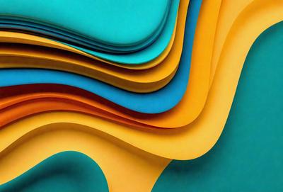 The primary subject of the image is a colorful, abstract design featuring a mix of blue, yellow, and orange colors. The design appears to be a combination of a wave and a wavy line, creating a visually striking pattern. The setting is a blue background, which complements the vibrant colors of the design. The visual style of the image is a mix of digital art and illustration, giving it a unique and artistic appearance. The overall atmosphere of the image is lively and energetic, thanks to the bold