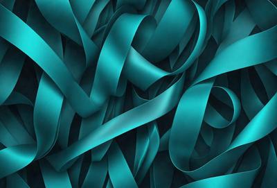 The primary subject of the image is a blue ribbon or fabric, which is the main object, scene, or focus of the image. The setting or background is a blue and green patterned surface, which adds to the overall atmosphere of the image. The visual style of the image is a close-up of the blue ribbon, showcasing its texture and pattern. The colors and mood of the image are predominantly blue and green, creating a calm and soothing atmosphere.