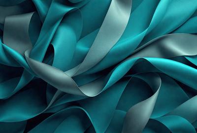 The primary subject of the image is a blue fabric, possibly a piece of leather, with a wavy pattern. The setting is a blue background, which complements the blue fabric. The visual style is a close-up of the fabric, showcasing its texture and pattern. The colors and mood of the image are predominantly blue, creating a calm and serene atmosphere.