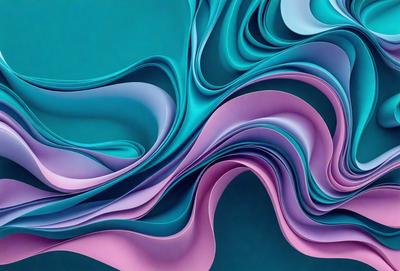 The primary subject of the image is a colorful, abstract artwork featuring a mix of blue, pink, and purple colors. The setting is a dark background, which contrasts with the vibrant colors of the artwork. The visual style appears to be a combination of digital art and illustration, creating a unique and eye-catching piece. The overall atmosphere of the image is lively and energetic, with the colors and patterns evoking a sense of movement and dynamism.