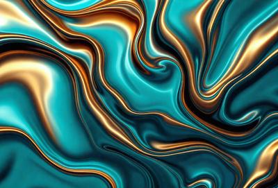 The primary subject of the image is a blue and gold swirling pattern, which appears to be a digital art or illustration. The setting is a blue background, and the visual style is a mix of digital art and illustration. The dominant colors are blue and gold, creating a vibrant and lively atmosphere.