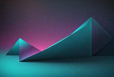 The primary subject of the image is a large, blue, triangular structure. The setting is a dark, purple background, which contrasts with the bright blue of the structure. The visual style appears to be a digital art or illustration, as the structure is depicted in a stylized manner. The colors and mood of the image are predominantly dark and moody, with the blue structure standing out against the purple background.