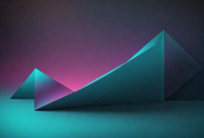 The primary subject of the image is a large, blue, triangular structure. The setting is a dark, purple background, which contrasts with the bright blue of the structure. The visual style appears to be a digital art or illustration, as the structure is depicted in a stylized manner. The colors and mood of the image are predominantly dark and moody, with the blue structure standing out against the purple background.