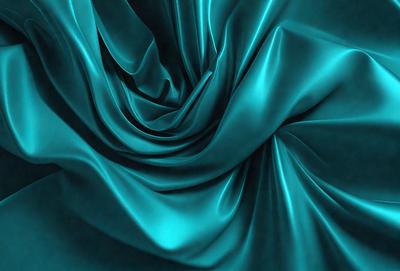 The primary subject of the image is a blue fabric, which appears to be a piece of silk. The setting is a dark background, which contrasts with the vibrant blue fabric. The visual style is a close-up of the fabric, showcasing its texture and color. The colors and mood of the image are predominantly blue, creating a serene and elegant atmosphere.