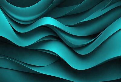 The primary subject of the image is a large, blue, flowing wave. The setting is a dark blue background, which contrasts with the vibrant blue of the wave. The visual style is a digital art or illustration, creating a dynamic and fluid appearance. The dominant colors are blue, with a few shades of green, and the overall atmosphere is one of movement and energy.