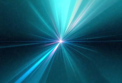 The primary subject of the image is a bright, colorful light source, possibly a star or a light bulb, located in the center of the frame. The light source is surrounded by a blue background, which adds to the overall atmosphere of the image. The visual style of the image is a combination of photo and digital art, creating a unique and eye-catching effect. The colors and mood of the image are vibrant and energetic, with the blue background and the bright light source creating a sense of depth and movement