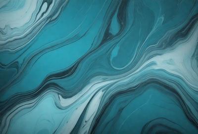 The primary subject of the image is a blue and white marbled surface, which appears to be a wall or a piece of art. The setting is a room with a blue background, and the visual style is a combination of a photo and digital art. The colors and mood of the image are predominantly blue and white, creating a calm and serene atmosphere.