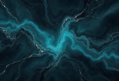 The primary subject of the image is a blue and green swirling pattern, which appears to be a digital art or illustration. The setting is a dark blue background, and the visual style is a combination of digital art and illustration. The dominant colors are blue and green, creating a calming and serene atmosphere.