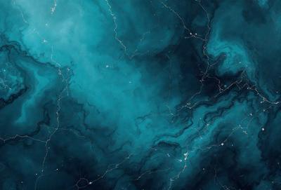 The primary subject of the image is a blue and black marbled surface, which appears to be a painting or a digital artwork. The setting is a dark, moody environment, with the marbled surface as the main focus. The visual style is a combination of painting and digital art, creating a unique and intriguing appearance. The colors and mood of the image are predominantly dark and mysterious, with the blue and black marbled surface adding a sense of depth and complexity to the overall atmosphere.
