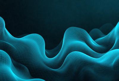 The primary subject of the image is a blue wave pattern, which is the main object, scene, or focus of the image. The setting or background is a dark blue sky, and the visual style is a digital art or illustration. The dominant colors and overall atmosphere are dark and moody, with the blue wave pattern creating a sense of depth and movement.