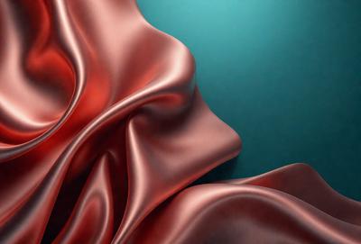 The primary subject of the image is a red fabric, which appears to be a piece of silk. The setting is a blue background, creating a striking contrast between the red fabric and the blue surface. The visual style of the image is a close-up of the red fabric, showcasing its texture and details. The colors and mood of the image are predominantly red and blue, with the red fabric being the focal point and the blue background providing a calm and serene atmosphere.
