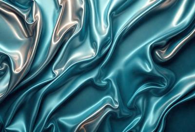 The primary subject of the image is a blue, shiny, and metallic surface, which appears to be a piece of art or a textured wall. The setting is a room with a blue background, and the visual style is a combination of photo and digital art. The colors and mood of the image are predominantly blue, creating a calm and serene atmosphere.