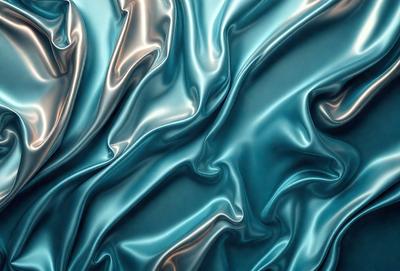 The primary subject of the image is a blue, shiny, and metallic surface, which appears to be a piece of art or a design element. The setting is a blue background, which complements the blue surface. The visual style is a combination of photo and digital art, creating a unique and eye-catching design. The colors and mood of the image are predominantly blue, giving it a calm and serene atmosphere.