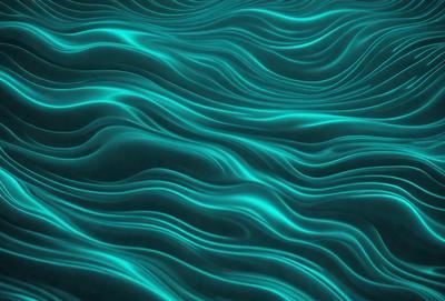 The primary subject of the image is a blue, flowing water surface. The setting is a blue ocean, and the visual style is a digital art or illustration. The dominant colors are blue and green, creating a serene and calming atmosphere.