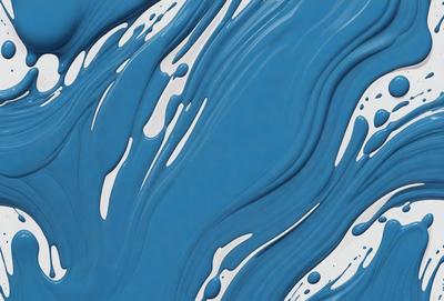 The primary subject of the image is a blue and white ocean wave. The setting is a blue ocean surface, and the visual style is a digital art or illustration. The dominant colors are blue and white, creating a calm and serene atmosphere.