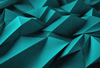 The primary subject of the image is a blue paper cutout of a mountain. The setting is a blue background, which creates a striking contrast with the paper cutout. The visual style is a combination of digital art and illustration, as the paper cutout is intricately designed and crafted. The dominant colors are blue and green, giving the image a calm and serene atmosphere.