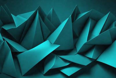 The primary subject of the image is a blue, three-dimensional paper sculpture. The setting is a dark blue background, which contrasts with the sculpture's vibrant color. The visual style is a combination of digital art and illustration, creating a unique and intricate design. The colors and mood of the image are predominantly blue, giving it a calm and serene atmosphere.