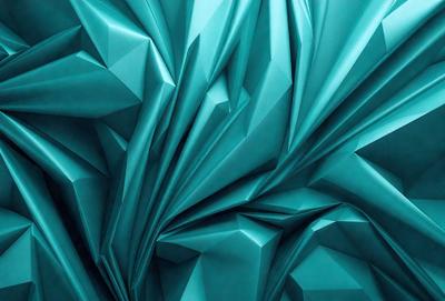 The primary subject of the image is a blue, folded paper. The setting is a blue background, which creates a visually appealing contrast with the paper. The visual style is a close-up of the paper, showcasing its intricate folds and details. The colors and mood of the image are predominantly blue, giving it a calm and serene atmosphere.