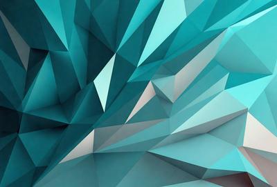 The primary subject of the image is a blue and white geometric pattern. The setting is a blue background, and the visual style appears to be a digital art or illustration. The dominant colors are blue and white, creating a calm and soothing atmosphere.