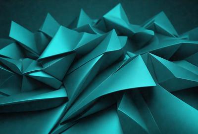 The primary subject of the image is a blue paper sculpture, which appears to be a three-dimensional representation of a blue paper. The setting is a dark blue background, which contrasts with the blue paper sculpture. The visual style is a combination of digital art and illustration, as the paper sculpture is created using a digital medium. The colors and mood of the image are predominantly blue, giving it a calm and serene atmosphere.