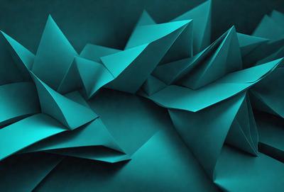 The primary subject of the image is a blue paper sculpture, which is a three-dimensional artwork made from paper. The sculpture is displayed on a blue surface, which adds to the overall atmosphere of the piece. The visual style of the image is a combination of digital art and illustration, as the paper sculpture appears to be a digital creation. The colors and mood of the image are predominantly blue, creating a calm and serene atmosphere.