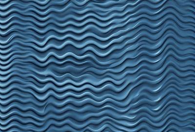 The primary subject of the image is a blue, wavy surface that resembles a wave or a ripple. The setting is a blue background, and the visual style appears to be a digital art or illustration. The dominant colors are blue and white, creating a calm and serene atmosphere.