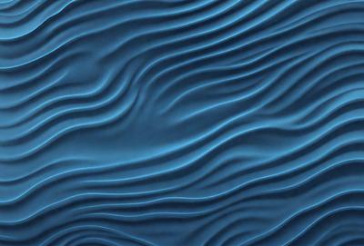 The primary subject of the image is a blue, wavy surface that resembles a wave or a ripple. The setting is a blue background, and the visual style appears to be a digital art or illustration. The dominant colors are blue and white, creating a calm and serene atmosphere.