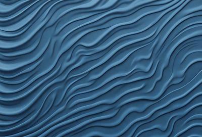 The primary subject of the image is a blue, textured wall with a patterned design. The setting is a room with a blue background, and the visual style appears to be a combination of a photo and a digital art or illustration. The dominant colors are blue and white, creating a calm and soothing atmosphere.
