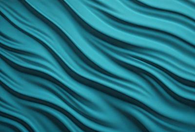 The primary subject of the image is a blue, flowing, and wavy surface, which could be a piece of fabric, a painting, or a digital artwork. The setting or background is a blue-green color, which complements the main subject. The visual style appears to be a digital artwork or a painting, as the colors and textures are smooth and consistent. The dominant colors are blue and green, creating a calm and soothing atmosphere.