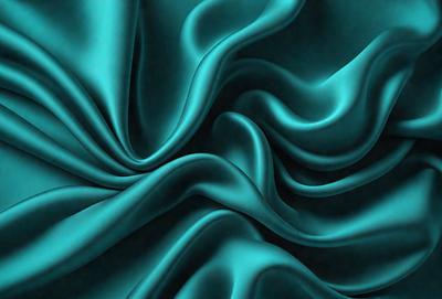 The primary subject of the image is a blue fabric, which appears to be a piece of silk. The setting is a dark background, which contrasts with the blue fabric. The visual style is a close-up of the fabric, showcasing its texture and pattern. The colors and mood of the image are predominantly blue, creating a calm and serene atmosphere.