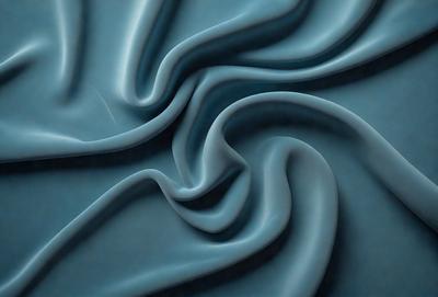 The primary subject of the image is a blue fabric with a pattern of swirls and waves. The setting is a dark background, which contrasts with the blue fabric. The visual style is a close-up of the fabric, showcasing its intricate design. The colors and mood of the image are predominantly blue, creating a calm and serene atmosphere.