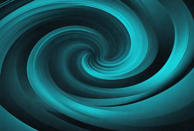 The primary subject of the image is a spiral-shaped blue pattern. The setting is a dark background, which contrasts with the blue spiral. The visual style is a digital art or illustration, creating a unique and eye-catching design. The dominant colors are blue and black, giving the image a modern and sophisticated appearance.