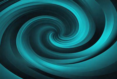 The primary subject of the image is a spiral-shaped blue pattern. The setting is a dark background, which contrasts with the blue spiral. The visual style is a digital art or illustration, creating a unique and eye-catching design. The dominant colors are blue and black, giving the image a modern and sophisticated appearance.