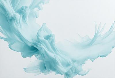 The primary subject of the image is a blue, swirling, and flowing water effect. The setting is a white background, which provides a clean and minimalist appearance. The visual style is a digital art or illustration, as it creates a dynamic and fluid motion. The dominant colors are blue and white, giving the image a calming and serene atmosphere.