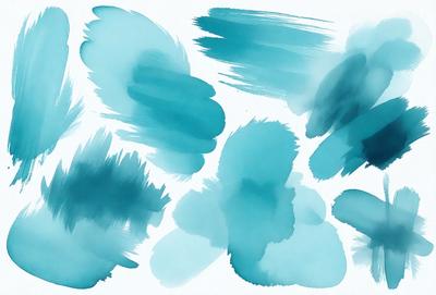 The primary subject of the image is a collection of blue and white paint splatters. The setting is a white background, and the visual style appears to be a digital art or illustration. The dominant colors are blue and white, creating a calm and soothing atmosphere.