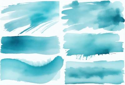 The primary subject of the image is a collection of different colored paintings. The setting is a white background, and the visual style appears to be a mix of digital art and illustration. The colors and mood of the paintings are diverse, with various shades of blue, green, and other colors creating a vibrant and dynamic atmosphere.