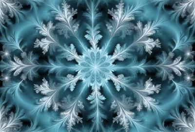 The primary subject of the image is a blue and white snowflake pattern. The setting is a blue background, which creates a visually appealing contrast with the snowflake pattern. The visual style is a combination of digital art and illustration, as the snowflake pattern is intricately detailed and well-defined. The dominant colors are blue and white, which evoke a sense of calmness and tranquility.