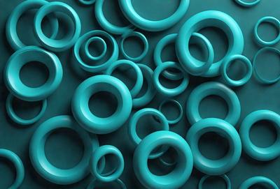 The primary subject of the image is a large number of blue plastic rings. These rings are arranged in various positions, creating a visually interesting and colorful display. The setting is a blue background, which complements the vibrant blue color of the rings. The visual style of the image is a close-up of the rings, showcasing their unique shapes and textures. The overall atmosphere of the image is lively and engaging, with the blue plastic rings serving as the main focus of the scene.