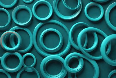The primary subject of the image is a collection of blue rings, which are arranged in a visually appealing manner. The setting is a blue background, which complements the color of the rings. The visual style of the image is a close-up of the rings, showcasing their unique shapes and sizes. The dominant colors in the image are blue, which creates a calm and soothing atmosphere.