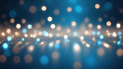 The primary subject of the image is a blue background with a pattern of white lights. The setting appears to be a dark room, and the visual style is a digital art or illustration. The dominant colors are blue and white, creating a calm and serene atmosphere.
