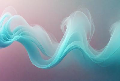 The primary subject of the image is a blue and white smoke wave, which appears to be a digital art or illustration. The setting is a purple background, and the visual style gives the impression of a water-like effect. The dominant colors are blue and white, creating a calming and serene atmosphere.