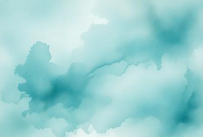 The primary subject of the image is a cloudy sky. The setting is a blue cloudy sky, and the visual style is a watercolor painting. The colors and mood of the image are predominantly blue and cloudy, creating a serene and calming atmosphere.