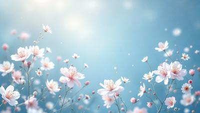 Primary subject: Flowers
Setting/background: Blue sky
Visual style: Digital art
Colors and mood: Pink and white flowers, with a bright and cheerful atmosphere.