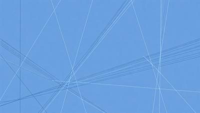 The primary subject of the image is a blue sky with a pattern of lines or strings. The setting is a clear blue sky, and the visual style appears to be a digital art or illustration. The colors and mood of the image are predominantly blue, creating a calm and serene atmosphere.