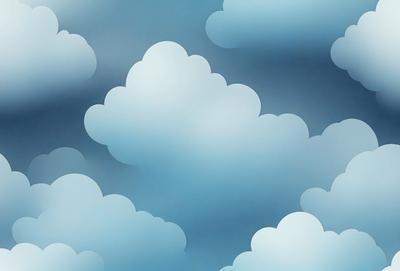 The primary subject of the image is a cloudy sky with a variety of cloud shapes and sizes. The setting is a blue background, which adds to the overall atmosphere. The visual style is a combination of photo and digital art, creating a realistic yet artistic representation of the cloudy sky. The colors are predominantly shades of blue and white, which contribute to a calm and serene mood.
