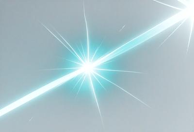 The primary subject of the image is a bright blue light, which appears to be a lightning bolt or a bright star. The light is located in the center of the image, and it is surrounded by a white background. The visual style of the image is digital art, as it has a clean and modern appearance. The dominant colors in the image are blue and white, creating a sense of energy and movement.