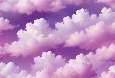 The image features a beautiful, pink and purple cloudy sky with a variety of clouds. The clouds are scattered throughout the sky, creating a sense of depth and movement. The overall atmosphere is serene and calming, with the vibrant colors adding a touch of warmth and beauty to the scene.