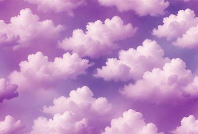 The image features a purple sky with clouds, creating a beautiful and serene atmosphere. The clouds are scattered throughout the sky, with some appearing larger and more prominent than others. The overall visual style of the image is a combination of photo and digital art, giving it a unique and artistic appearance. The colors in the image are predominantly purple, which adds to the calming and peaceful mood of the scene.