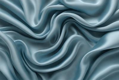 The primary subject of the image is a blue fabric with a pattern of swirls and waves. The setting is a close-up of the fabric, showcasing its intricate design. The visual style is a detailed, textured representation of the fabric, likely a digital art or illustration. The colors and mood of the image are predominantly blue, creating a calm and soothing atmosphere.
