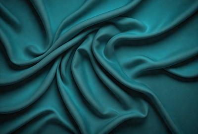 The primary subject of the image is a close-up of a blue fabric, possibly a piece of cloth or a curtain. The setting is a dark background, which contrasts with the bright blue fabric. The visual style appears to be a photo, as the fabric is captured in detail. The colors and mood of the image are predominantly blue, creating a calm and serene atmosphere.